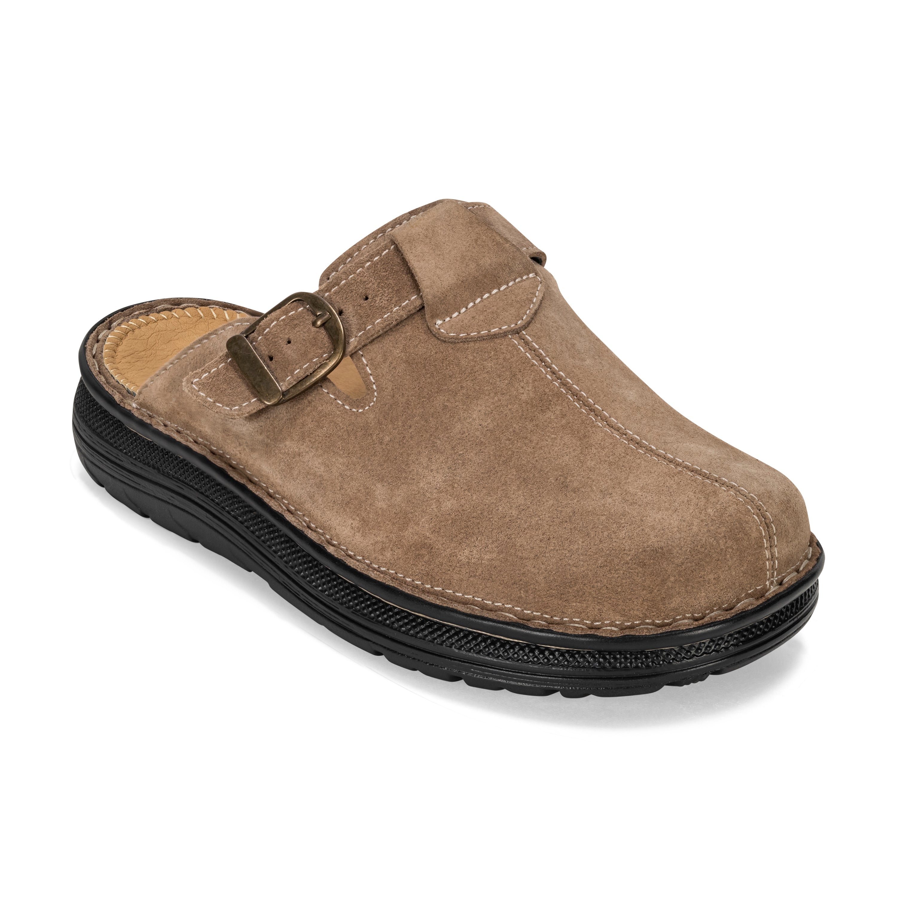 Nomad - Front Seam Suede Leather Clog - Olive Suede - Womens