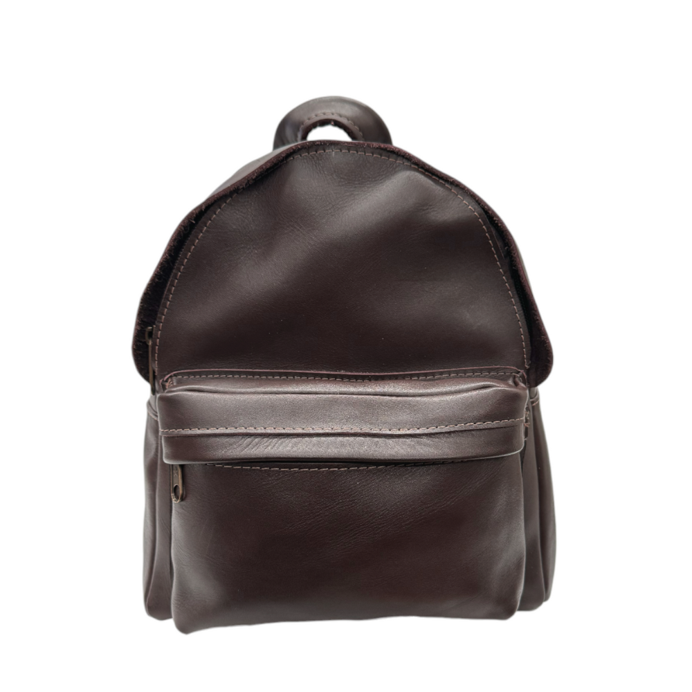 Mini Leather Backpack - Dark Brown, Size Regular
