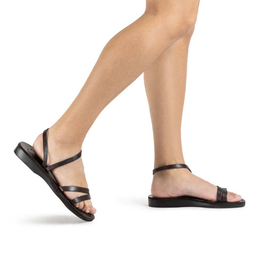 Jada - Leather Ankle Strap Flat Sandal | Brown