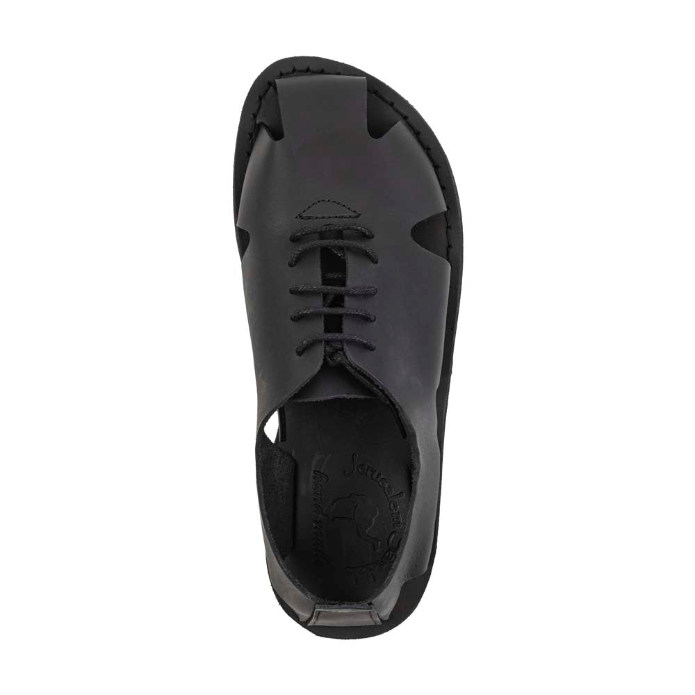 River Black leather lace-up sandal - top view