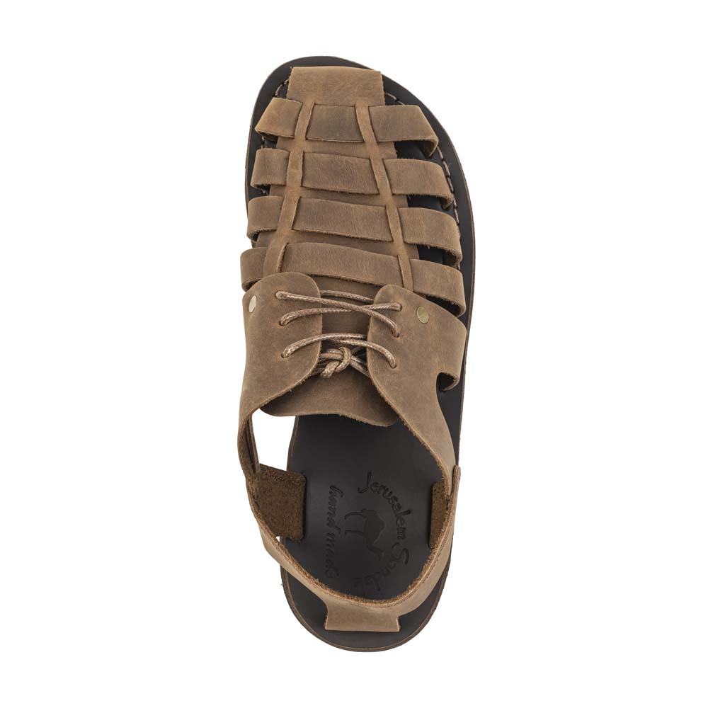 Elliot Oiled Brown Leather Sandal - Top View