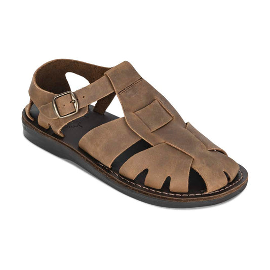 Finn Oiled Brown Leather Sandals - Front View