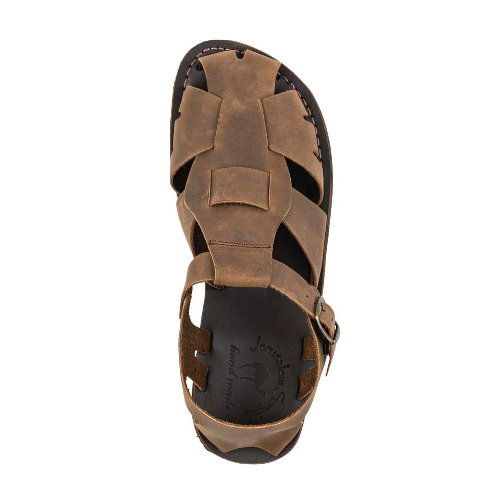 Finn Oiled Brown Leather Sandals - Top View