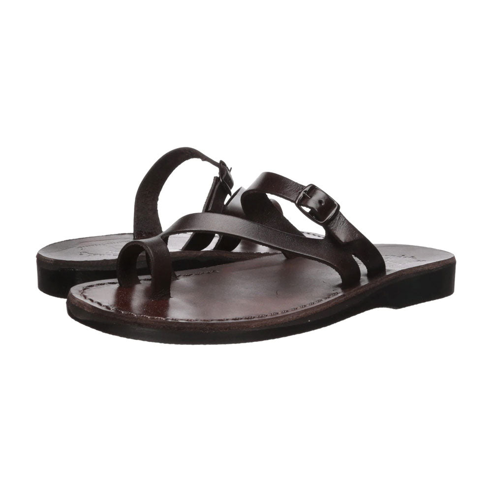 Nuri Brown, handmade leather slide sandals with toe loop - toe loop View