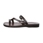 Nuri Brown, handmade leather slide sandals with toe loop - buckle View