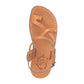 The Good Shepherd Buckle tan, handmade leather sandals with back strap and toe loop- Side View