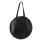 Leather Round Tote Handbag Black, handmade leather bag - Front View