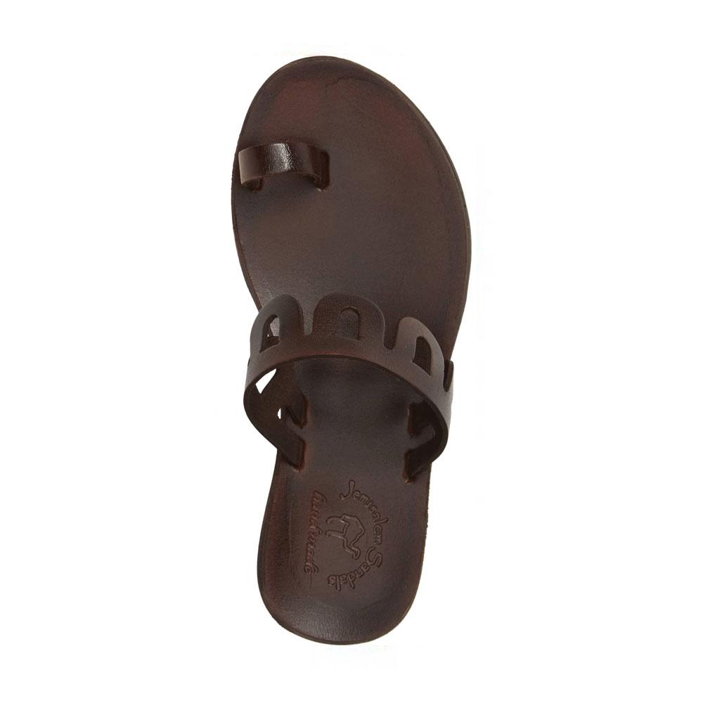 Aja brown, handmade leather slide sandals with toe loop - Side View