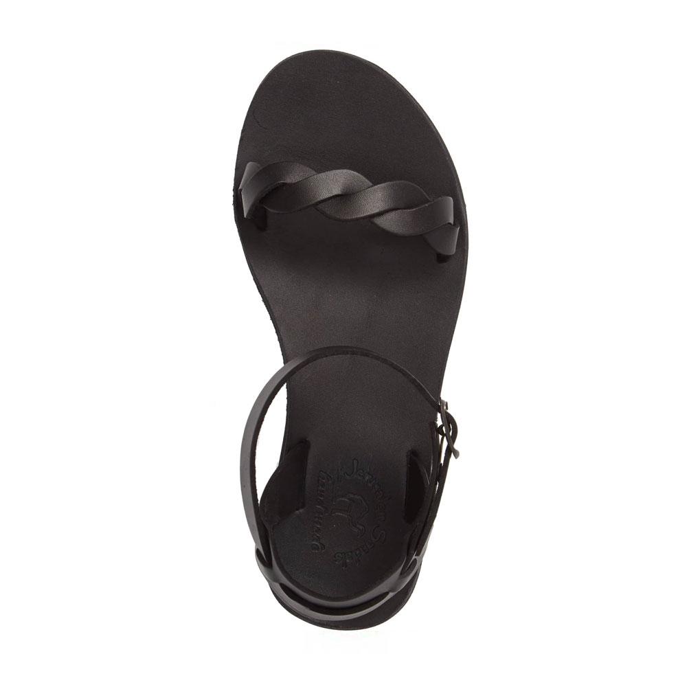 Arden black, handmade leather sandals with back strap  - Side View