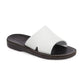 Bashan black and white, handmade leather slide sandals - Front View