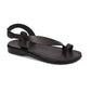 Mia black, handmade leather sandals with back strap and toe loop  - Front View