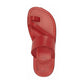 Zohar red, handmade leather slide sandals with toe loop - Side View