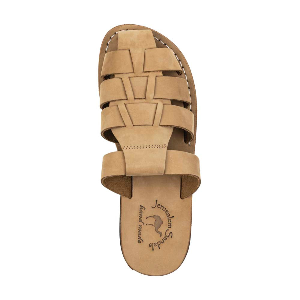 Michael Slide Yellow Nubuck closed toe leather sandal - up View