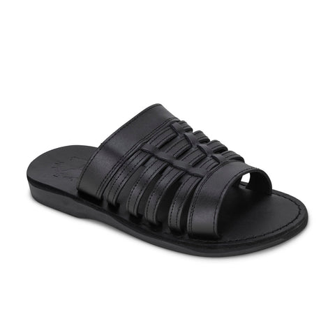 Adam - Caged Leather Slide Sandal | Black