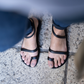Ella - Leather Ankle Strap Flat Sandal | Black