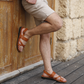 Amos - Leather Ankle Strap Flat Sandal | Honey