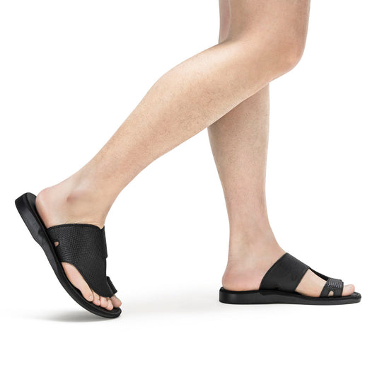 Peter LE - Leather Toe Strap Sandal | Black Alligator