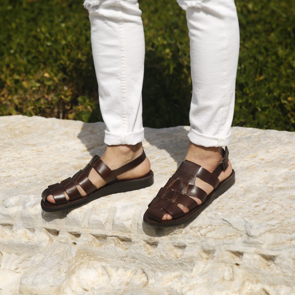 Jerusalem Sandals Michael - Closed Toe Leather Fisherman Sandal - Mens Sandals, Men's, Size: One size, Brown
