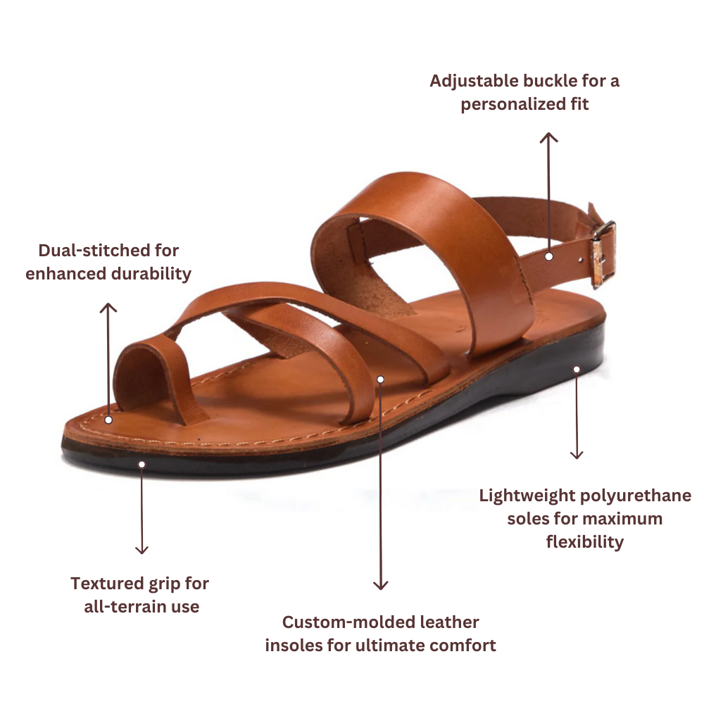 Amos - Leather Ankle Strap Flat Sandal | Honey