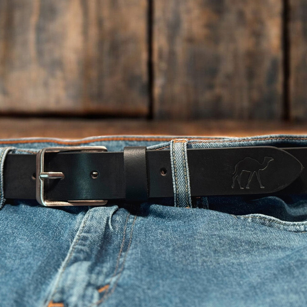 The Jericho Belt - Classic Black Leather Belt | Silver