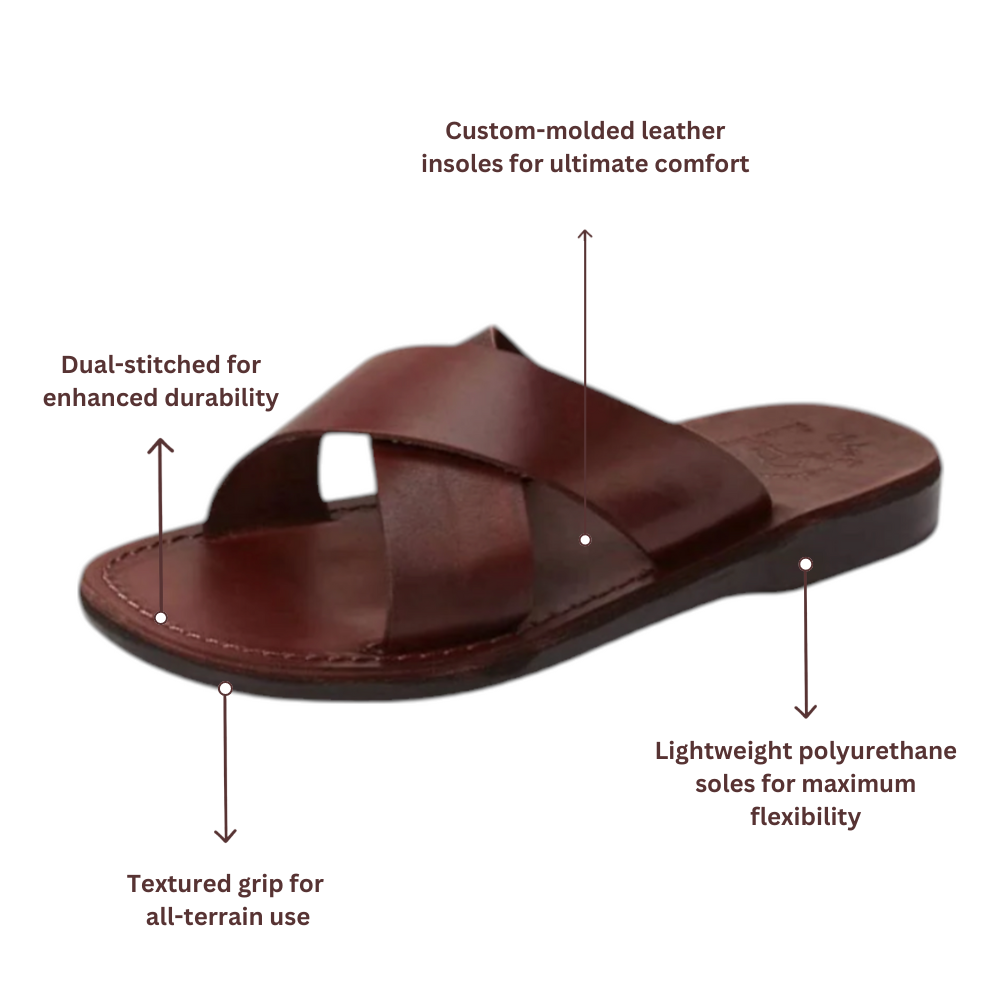 Elan - Leather Cross Strap Sandal | Brown