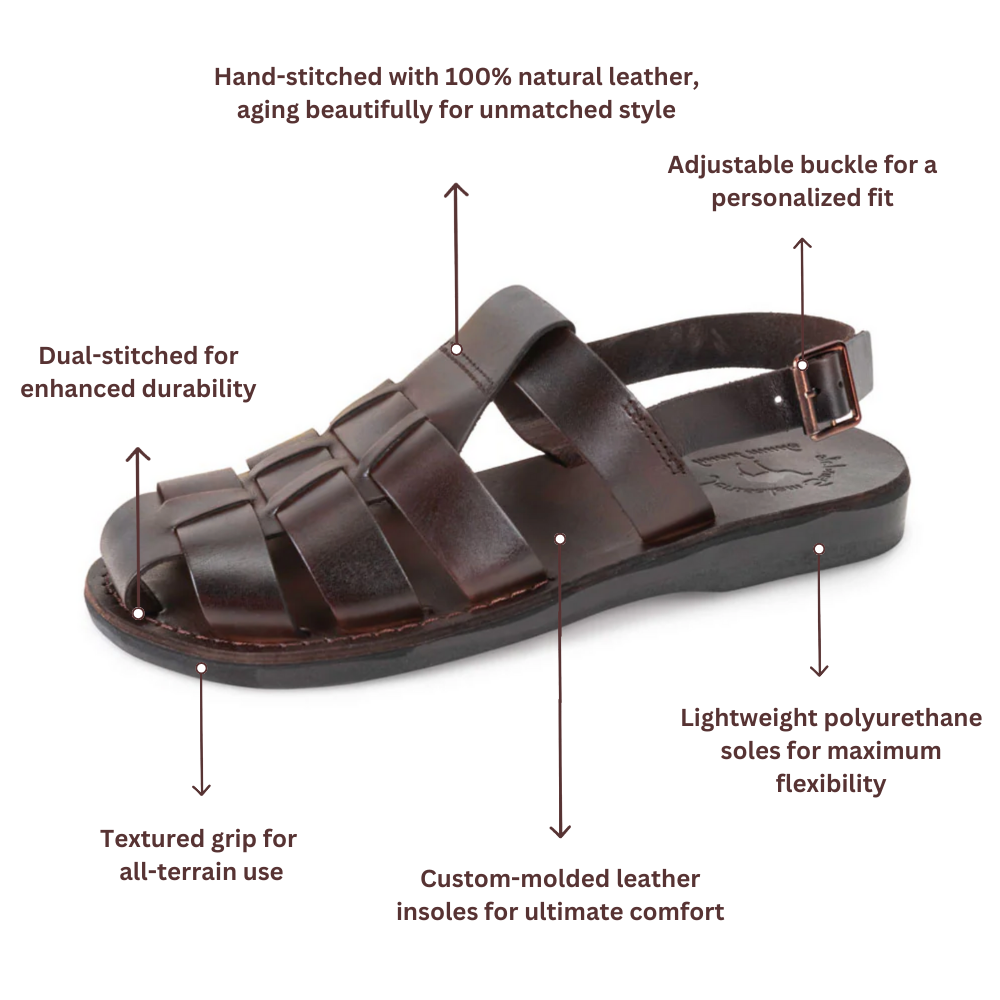 Michael - Closed Toe Leather Fisherman Sandal | Brown