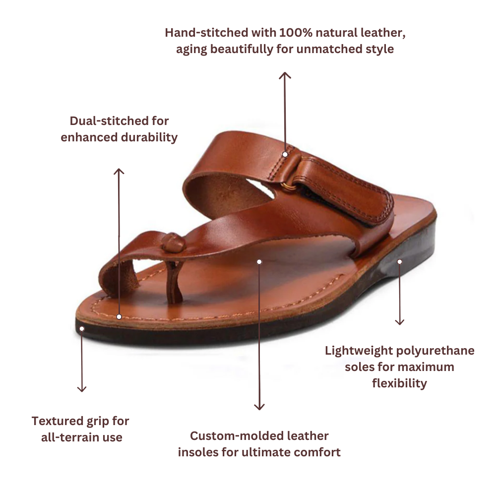 Rafael - Leather Velcro Strap Sandal | Honey