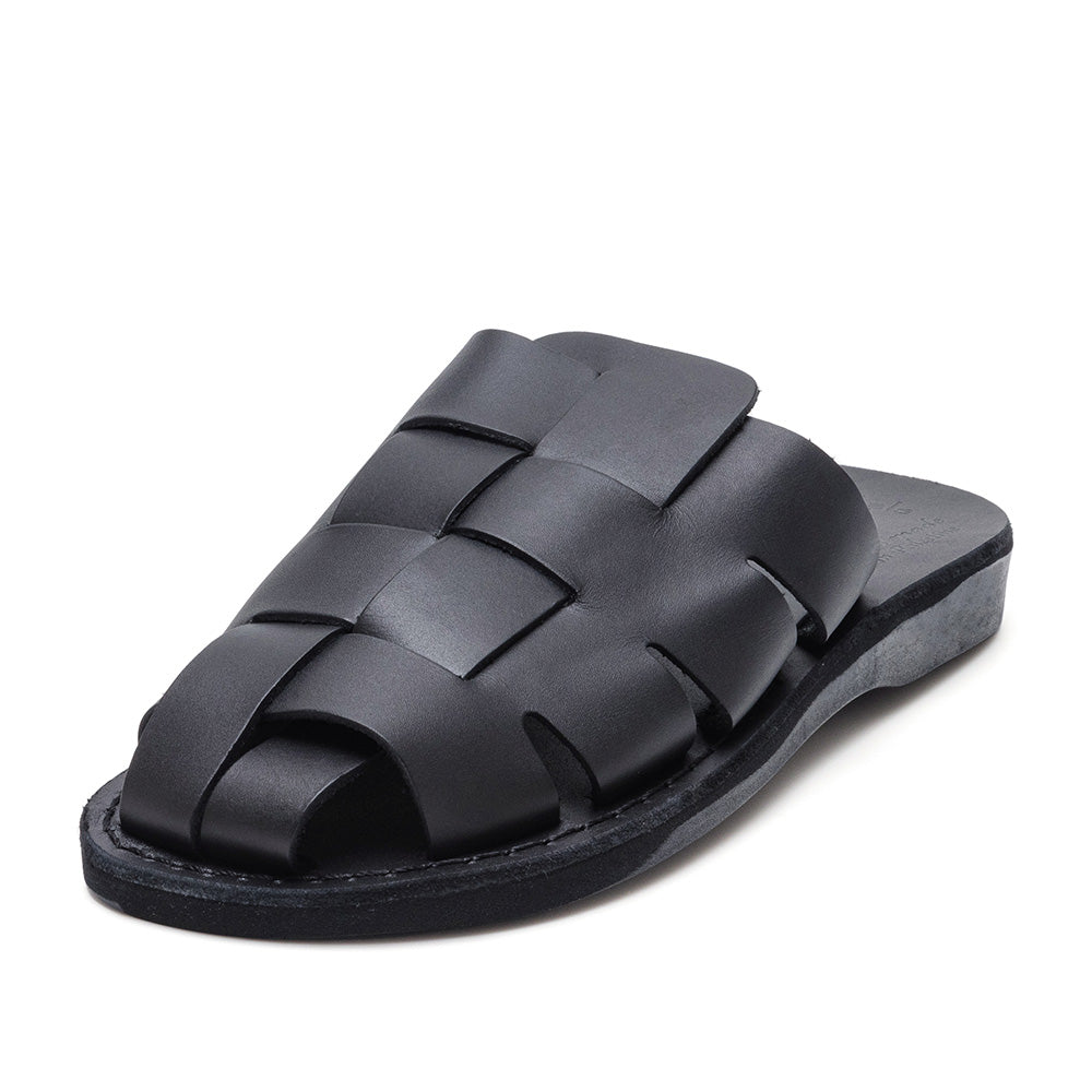 Sailor - Leather Braided Mule Slide | Black