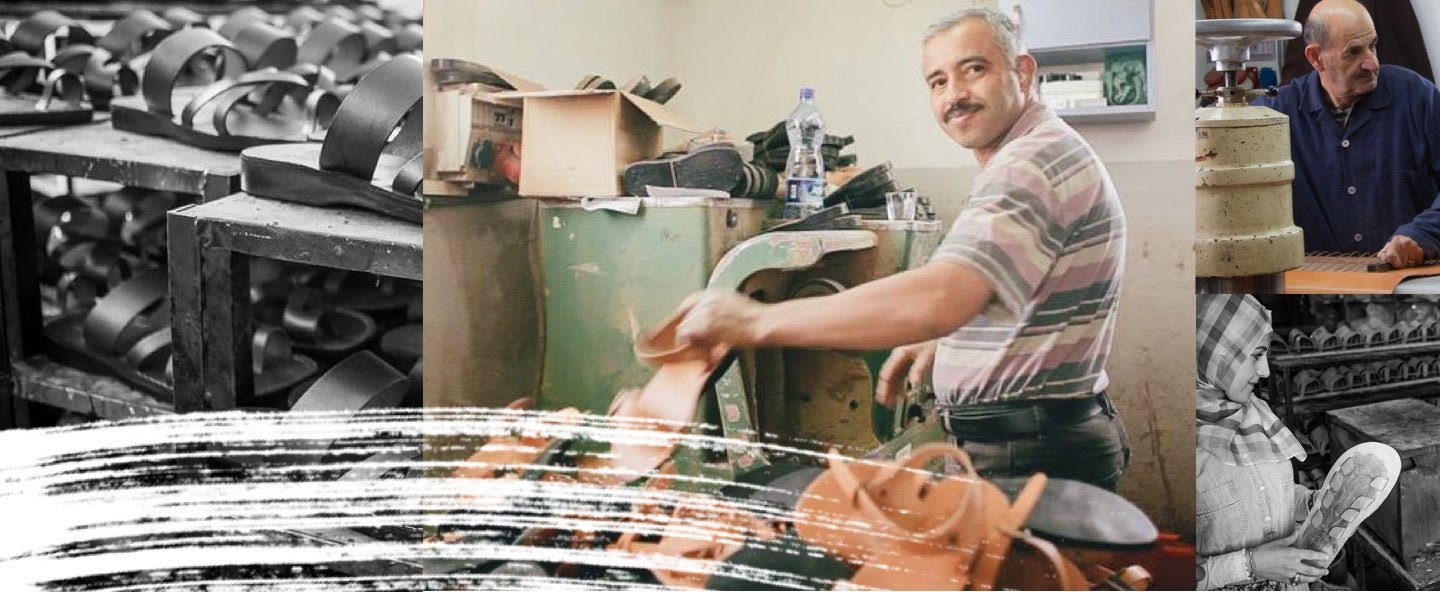 a craftsman making Jerusalem Sandals