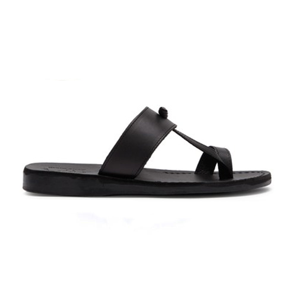 Nathan black, handmade leather slide sandals with toe loop - Side View
