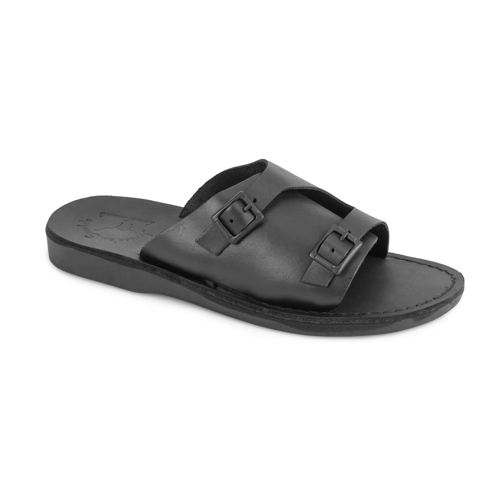 Seth Brown, handmade leather slide sandals - Front View