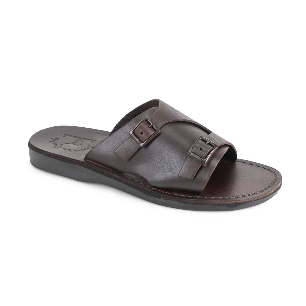 Seth Brown, handmade leather slide sandals - Front View