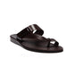 Rafael brown, handmade leather slide sandals with side velcro and toe loop - Front View