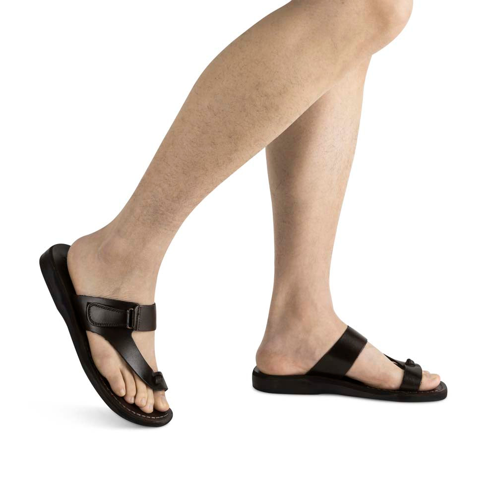 Rafael | Brown Leather Velcro Strap Sandal – Jerusalem Sandals