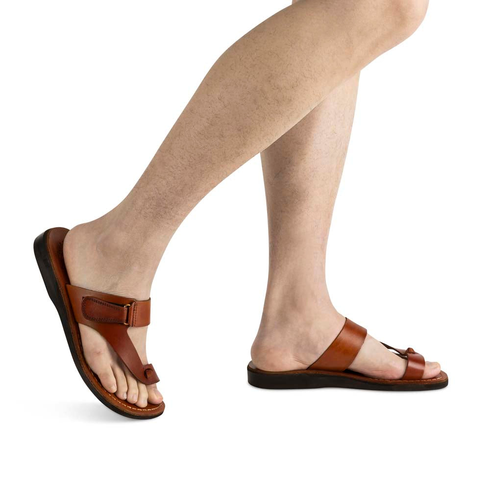 Rafael honey, handmade leather slide sandals with side velcro and toe loop - modek View