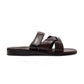 Rafael brown, handmade leather slide sandals with side velcro strap - Side View
