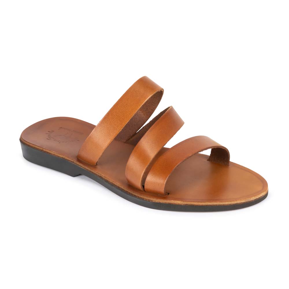 Mila honey, handmade leather slide sandals - Front View