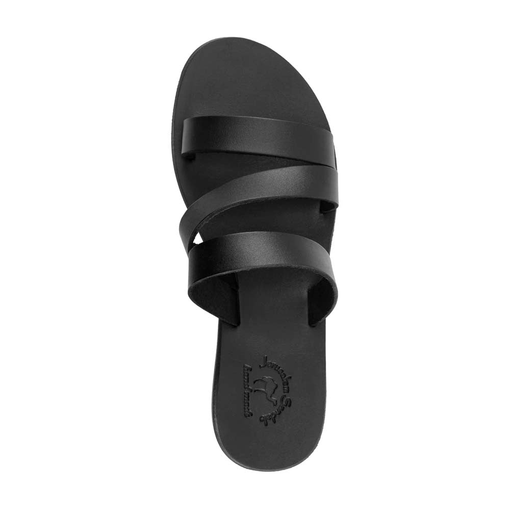 Mila black, handmade leather slide sandals - up View