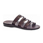 Ellie brown, handmade leather slide sandals with toe loop - Front View