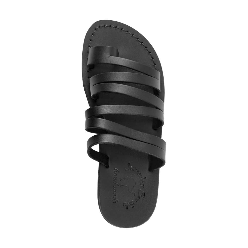 Ellie brown, handmade leather slide sandals with toe loop - Front View