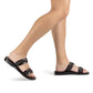 Hazel brown, handmade leather slide sandals - Model View