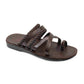 Uri brown, handmade leather slide sandals - Front View