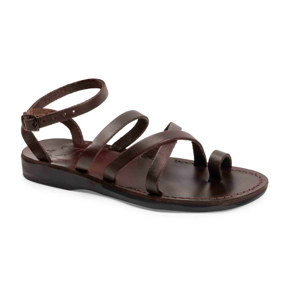 Jade Toe Ring Strappy Flat Leather Sandal - Brown – Jerusalem Sandals