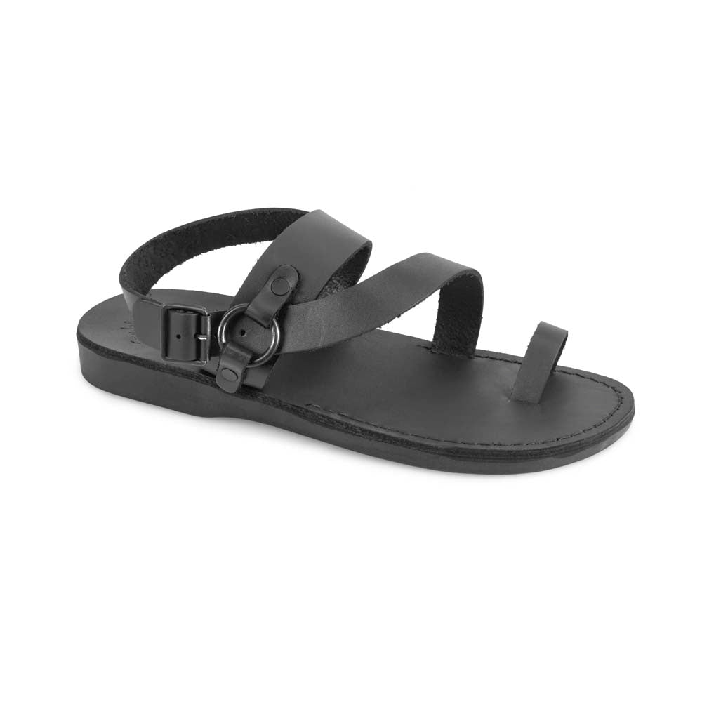 Gabriel Black, handmade leather sandals with back strap and toe loop - Front View