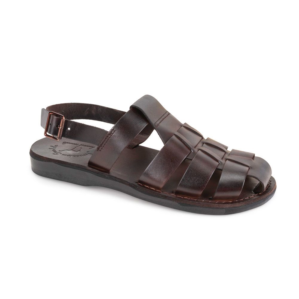 Michael Brown, handmade leather sandals fisherman sandal silhouette. Front View