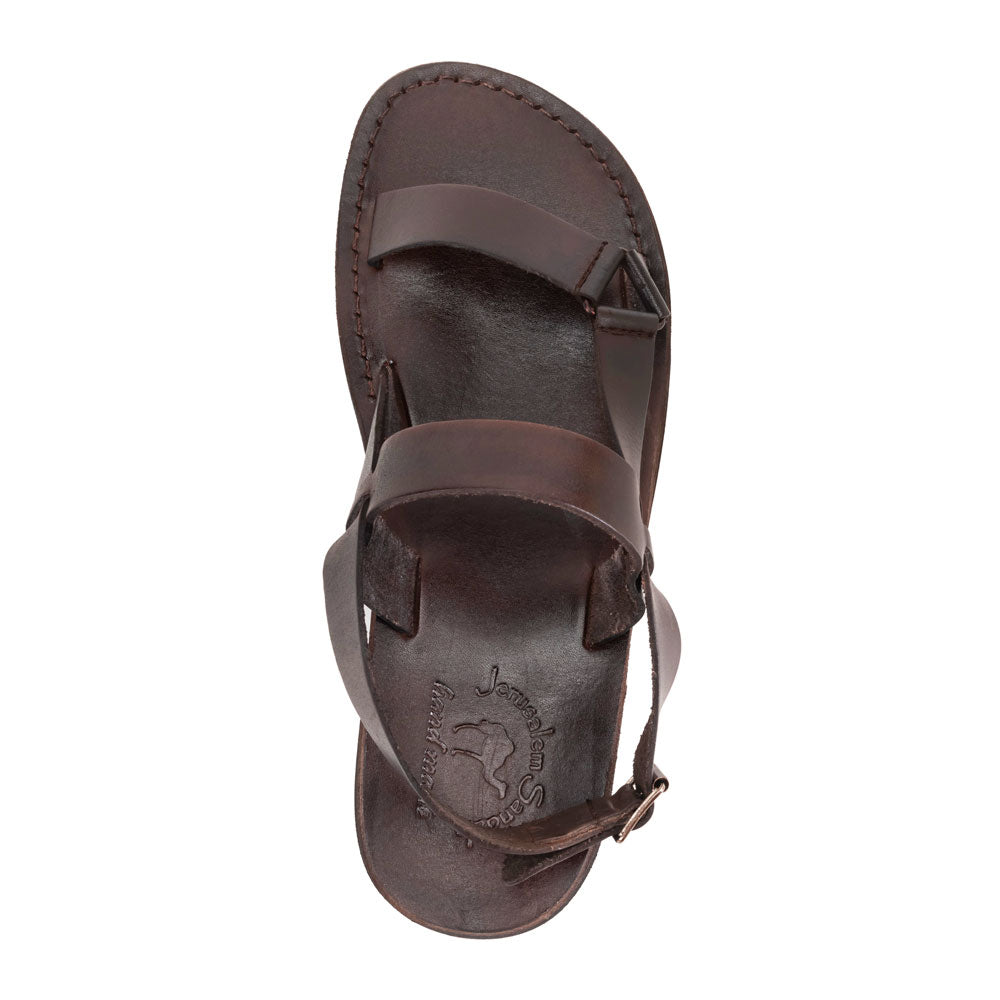 Jubal brown, handmade leather sandals with back strap - Up View