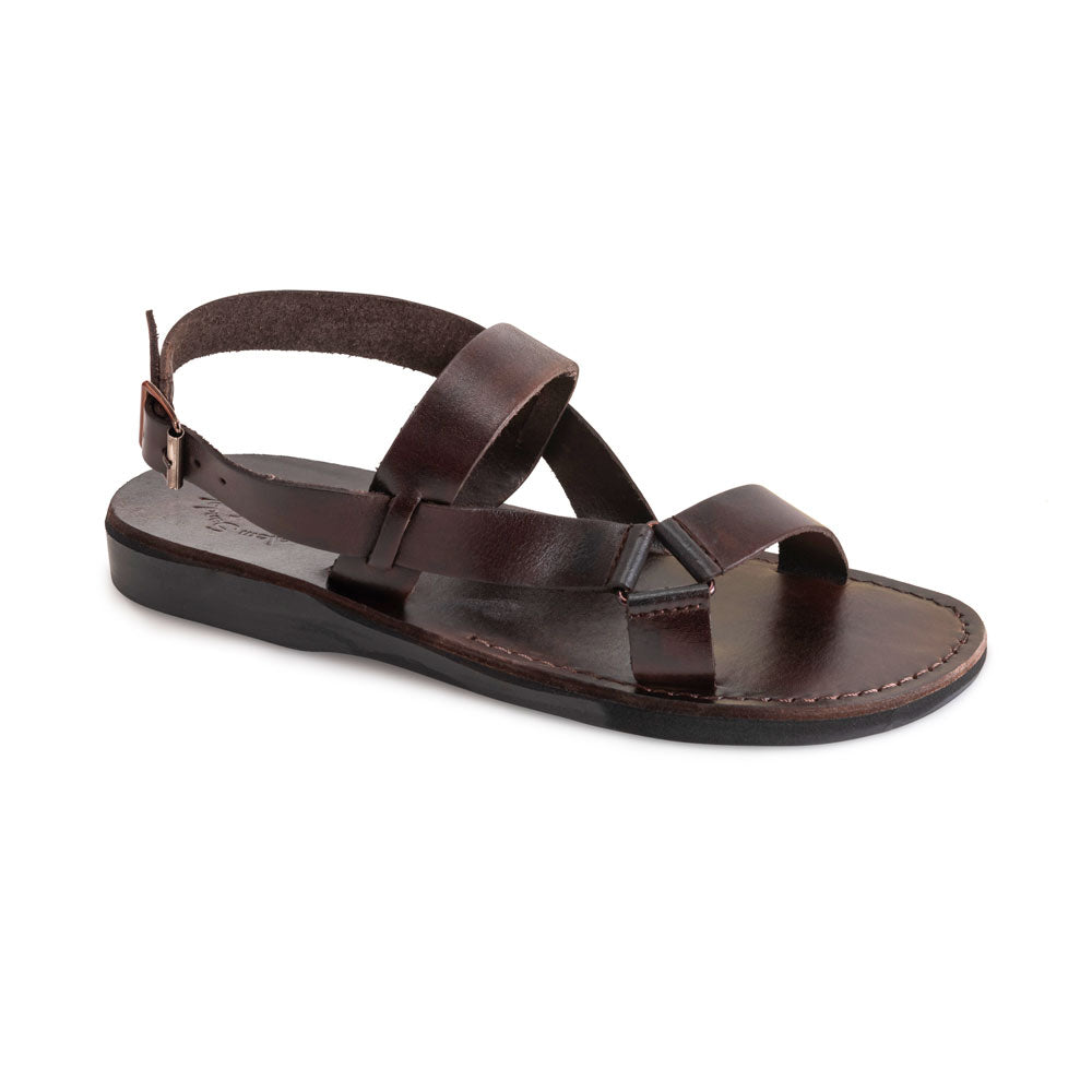 Jubal brown, handmade leather sandals with back strap - Front View