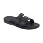 Lucas black, handmade leather slide sandals - Front View