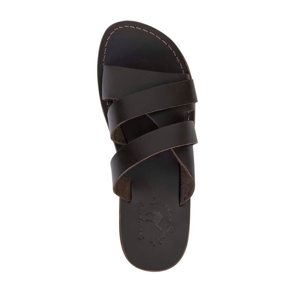 Lucas brown, handmade leather slide sandals - Top View