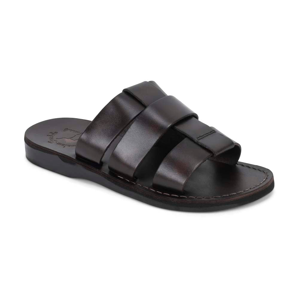 Micah brown, handmade leather slide sandals - Front View